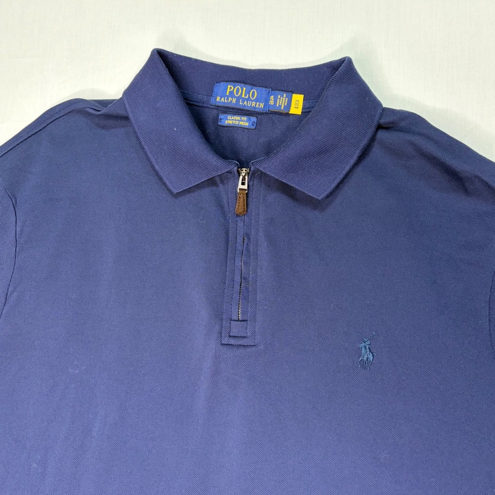 Polo Ralph Lauren Mens XL‎ Classic Fit Stretch Mesh 1/4 Zip Short Sleeve